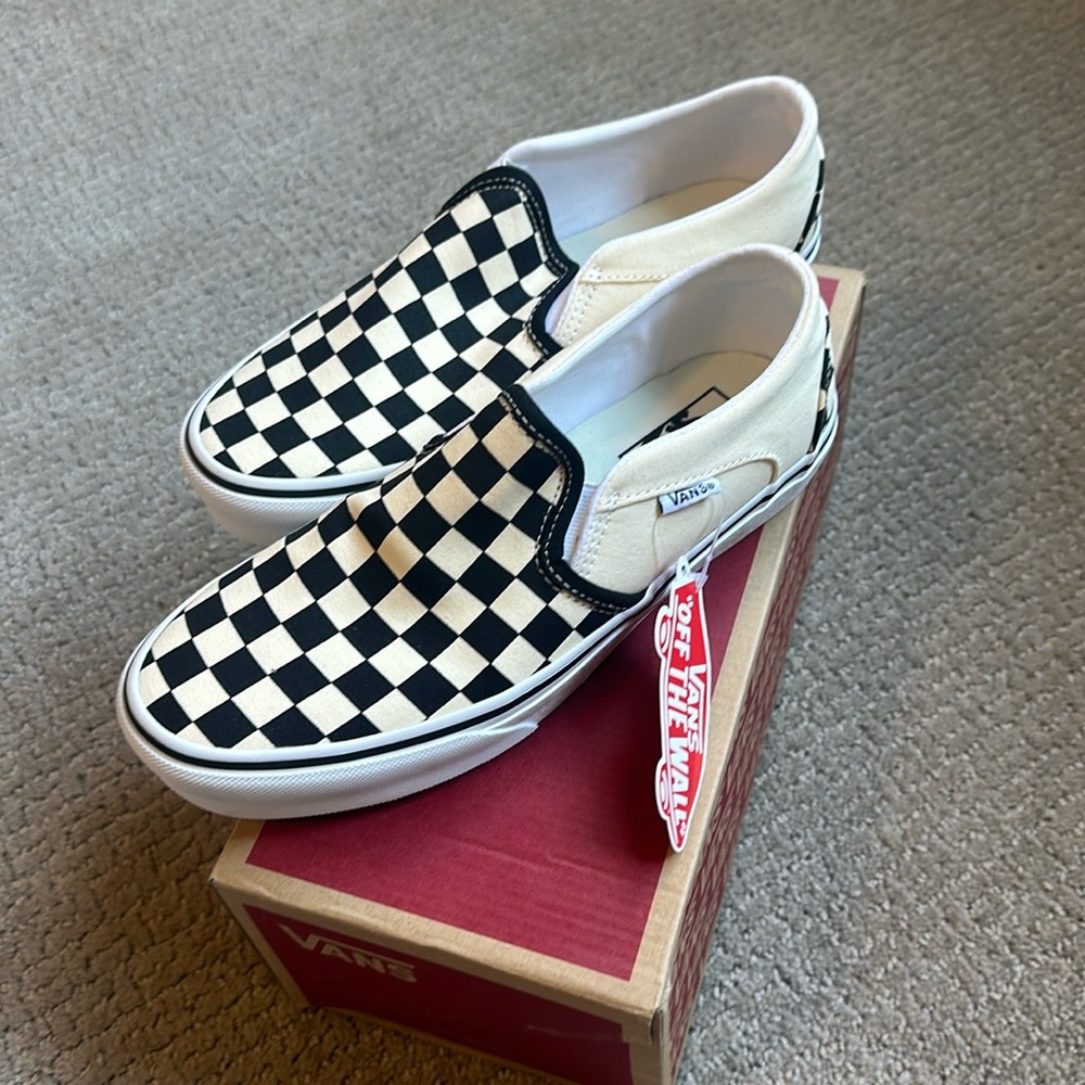 VANS CLASSIC SLIP ON CHECKERBOARD Black/White size 8 Womens